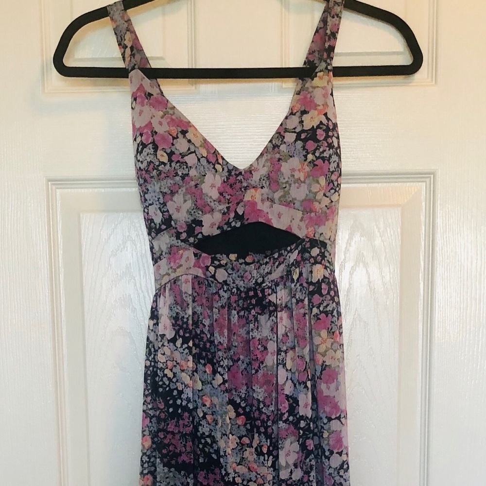 RACHEL Rachel Roy Pink and Black Floral Cutout Maxi Dress